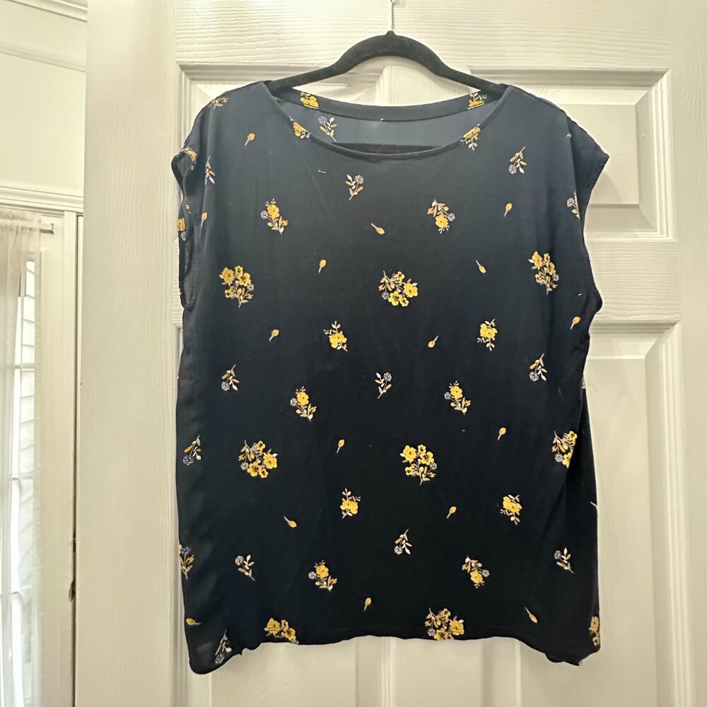 Loft Navy Flower Boatneck Blouse Top Size L - Picture 3 of 5